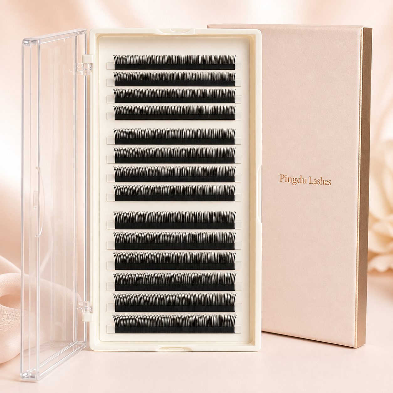 Custom 16-Row 0.15mm C Curl Flat Lash Extensions, 8–14mm