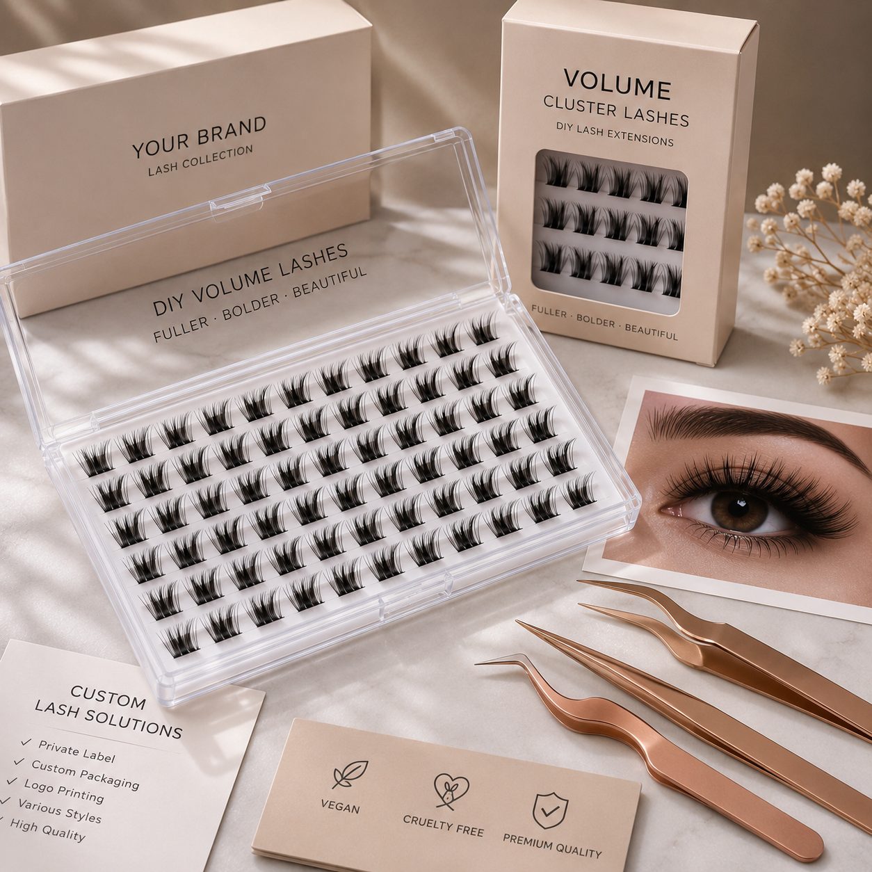 Volume cluster lashes wholesale private label eyelashes for beauty brands