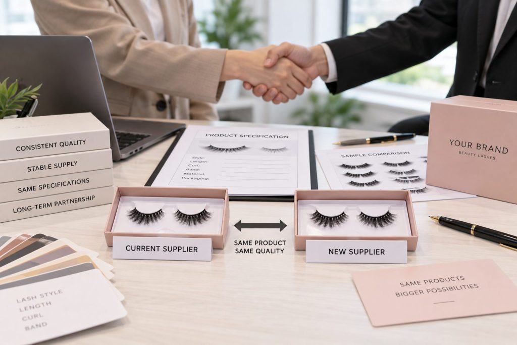Beauty brand switching lash suppliers while matching its existing eyelash products and packaging