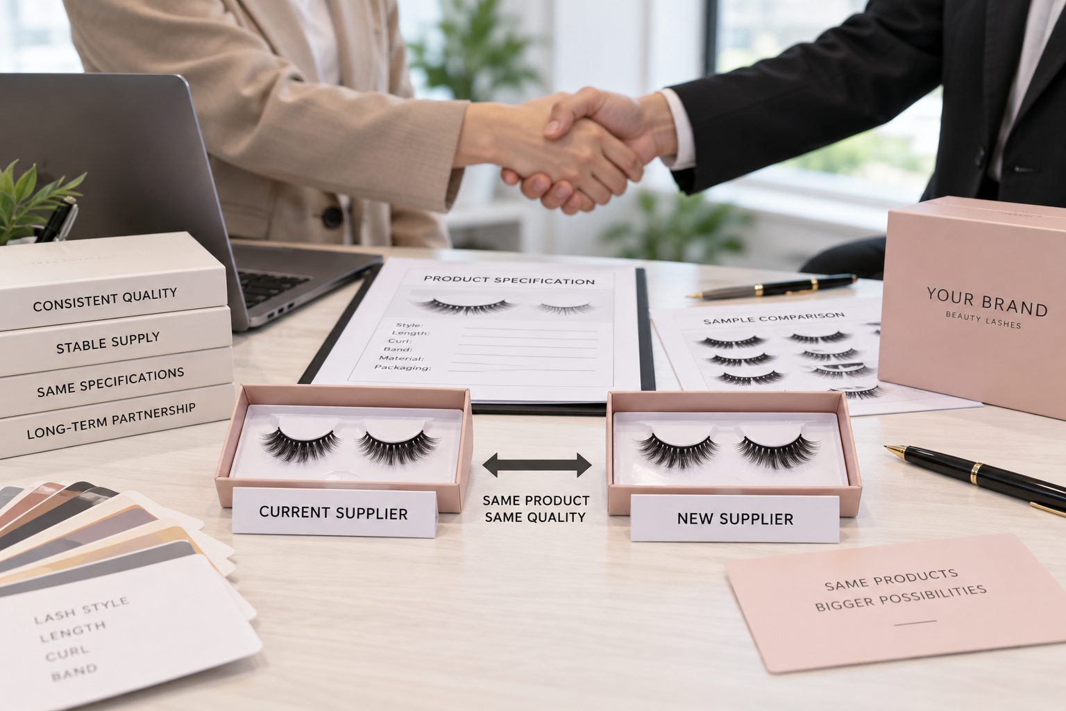 Beauty brand switching lash suppliers while matching its existing eyelash products and packaging