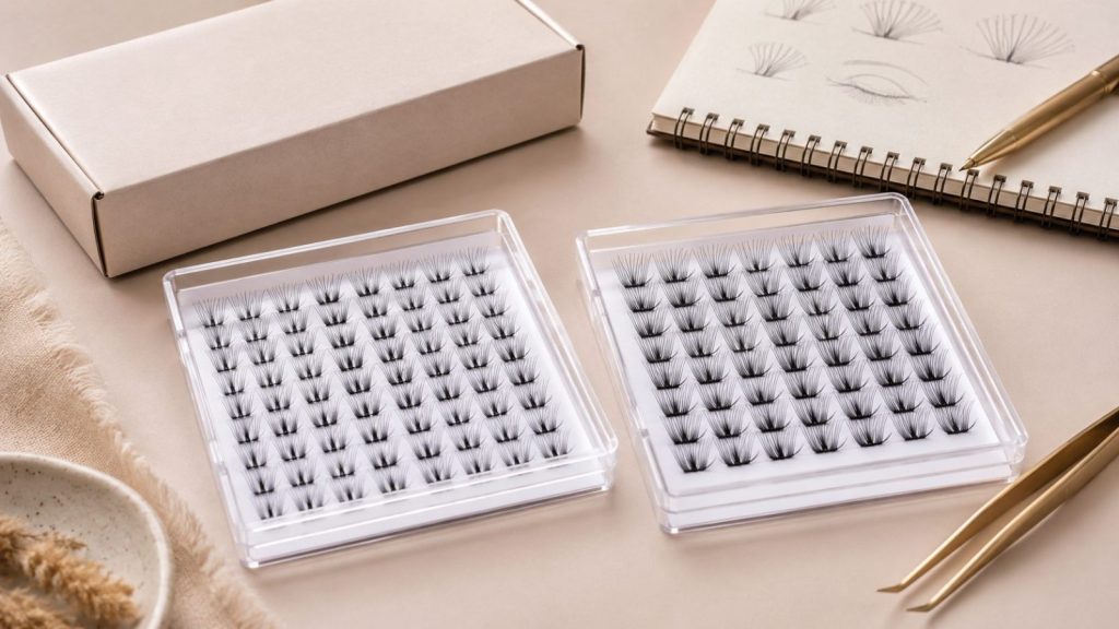 Cluster lash sample and bulk order quality comparison for beauty brands