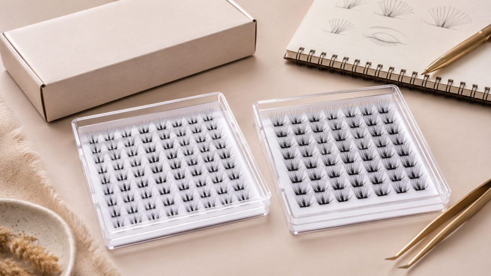 Cluster lash sample and bulk order quality comparison for beauty brands