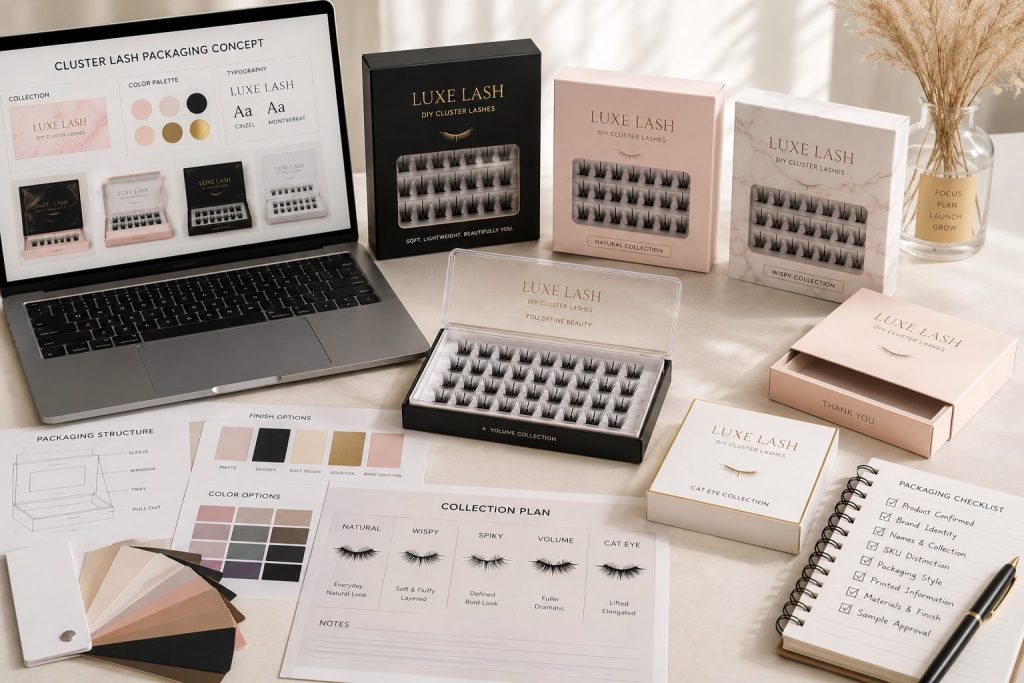 Private label cluster lash packaging planning for beauty brands