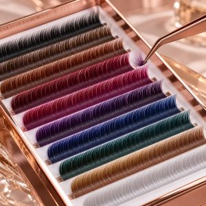 Private label colored lash extensions collection in professional trays for beauty brands and distributors