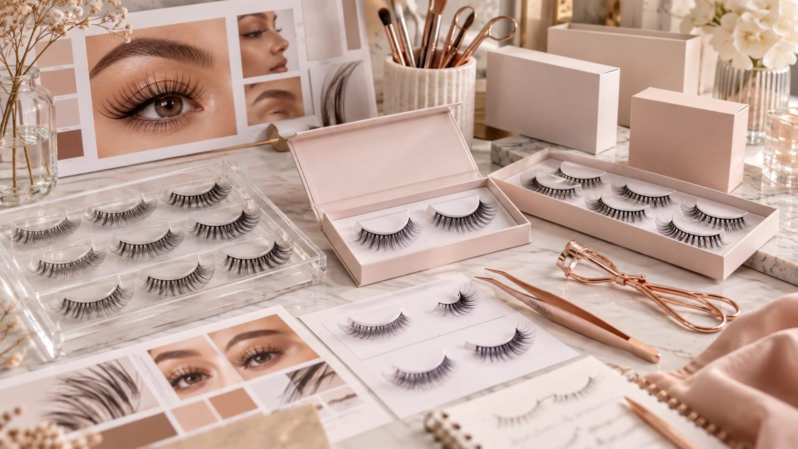 Private label extension-look strip lashes with individual-style spacing for beauty brands