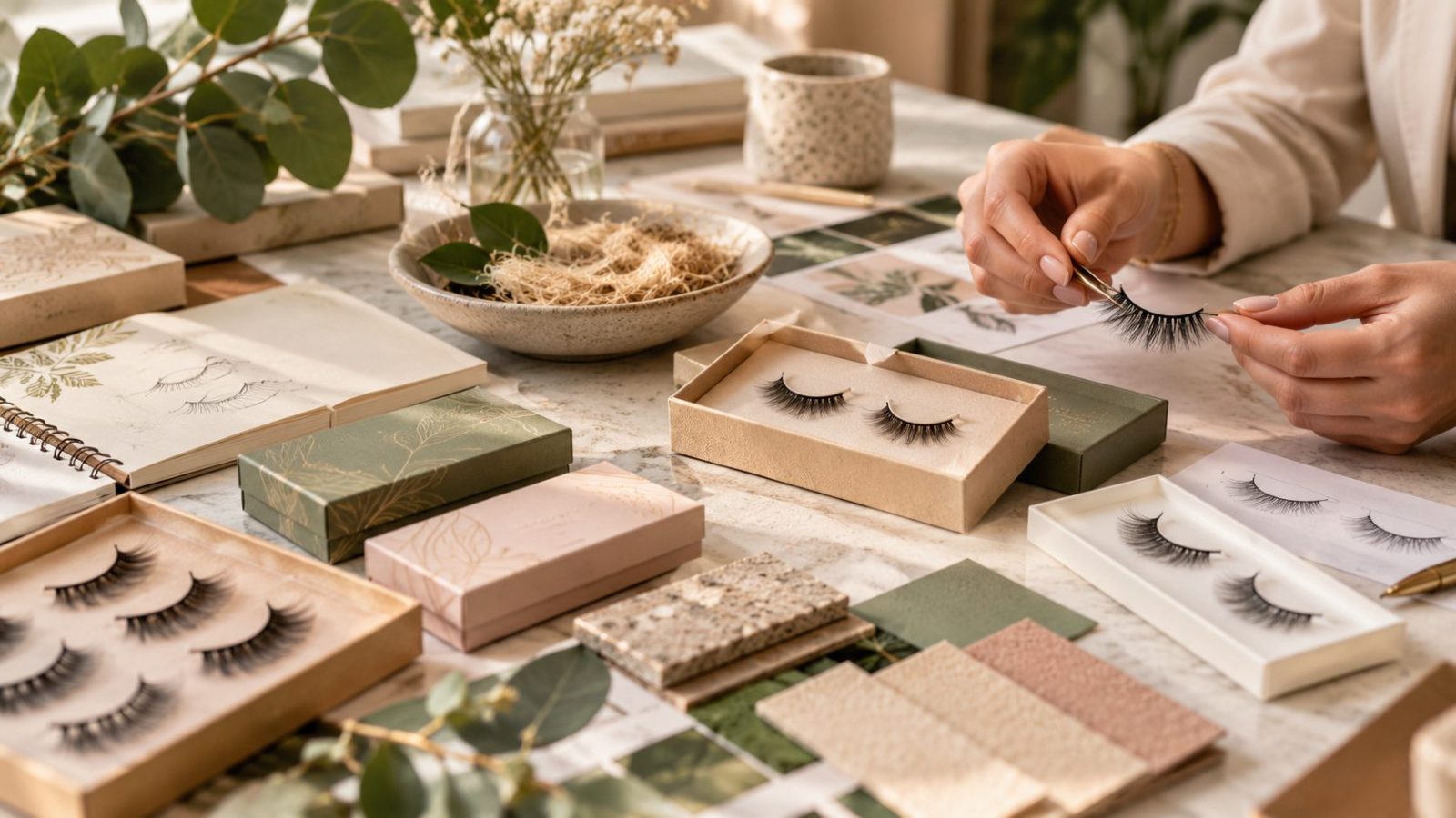 Private label plant fibre false lashes with sustainable packaging for beauty brands